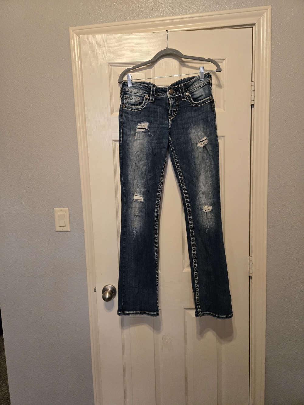 Silver Jeans Faded Dark Blue Bootcut with Ripped Details